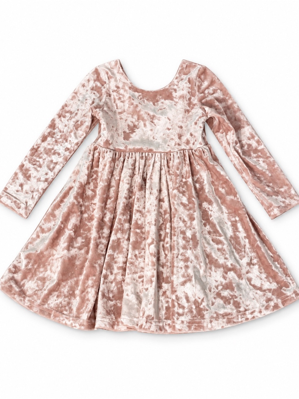 Girls' Dusty Blush Velvet Long-Sleeve Party Dress